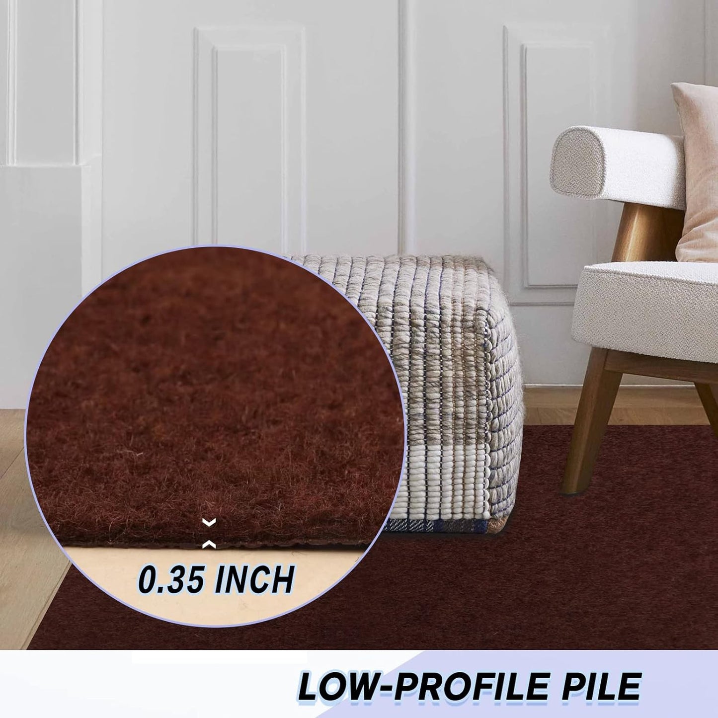 Custom Size Backed Non-Slip Area Rugs Runner, Easy Clean, Waterproof Runner Rugs for Hallway Entryway, Kitchen, Laundry, 2FT x 47FT, Brown