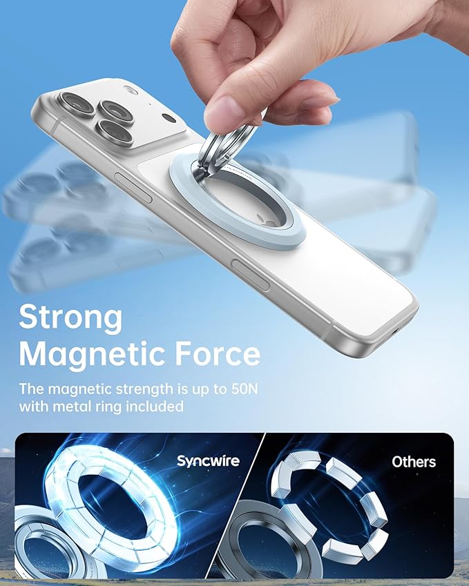 SYNCWIRE for MagSafe Ring Phone Holder, 360° Rotation Magnetic Cell Phone Grip Dual-Sided Magnets Phone Ring Kickstand Compatible with iPhone 17 16 15 14 13 12 Pro Max MagSafe, Android, Samsung etc.