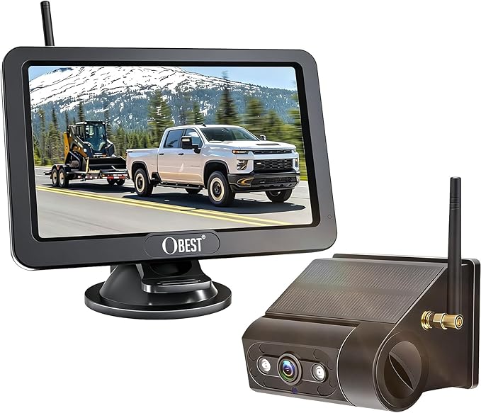 OBEST Magnetic Solar Wireless Backup Camera: 1080P Rear View Camera System with 5" HD Monitor Long Battery Life,Waterproof Reverse Camera for RV Trucks Trailer Car Campers