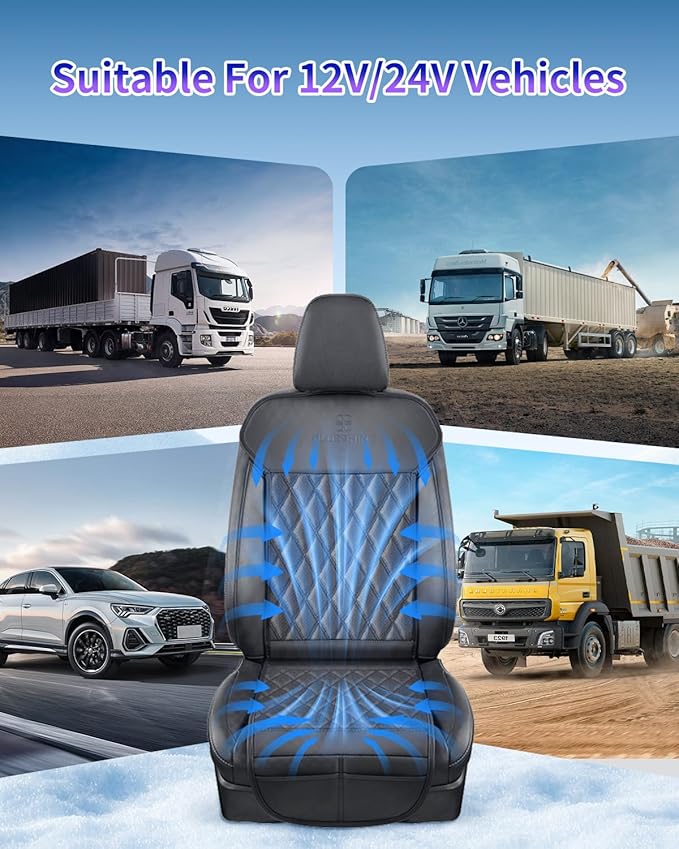 DR.HILL Air Suction Cooling Car Seat Covers, 12V 24V Ventilated Seat Cushion, 5 Adjustable Cooling Air Speeds Cooling Set Pad Universal Most Vehicle SUV Truck-Black