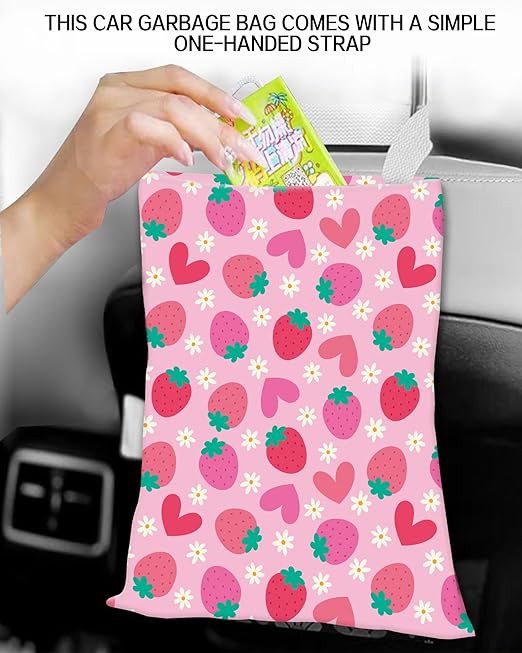 Car Garbage Can, Hanging Car Trash Can for Back Seat Organizer, Cute Strawberry Pattern