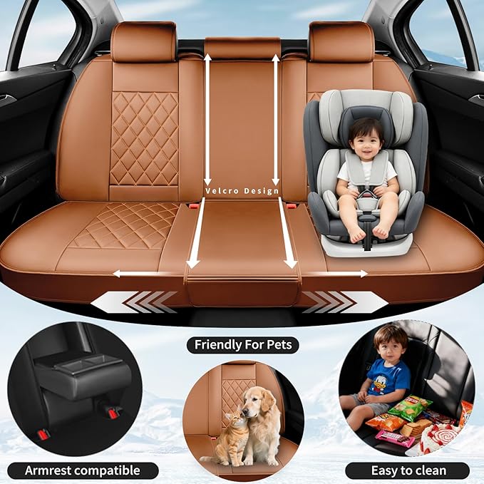 Fit HRV Car Seat Covers Compatible with Honda HRV 2016-2025 2026, Premium Leather Breathable, Wear Resistant, Airbag Compatible, All-Weather Protection & Full Coverage, Full Set Brown