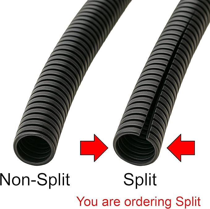 Electriduct Split Wire Loom Tubing Polyethylene Corrugated Flexible Conduit - 1.5" Nominal Size - 10 Feet - Gray