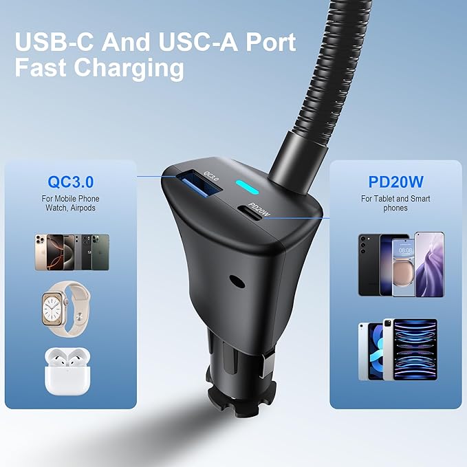for Magsafe 15W Car Mount Wireless Phone Charger Cigarette Lighter，Car Magnetic Vent Mount Holder with Dual Port PD&QC for Magsafe Fast Charging for iPhone Air/17/16 15 Pro Plus Max 14 13 12