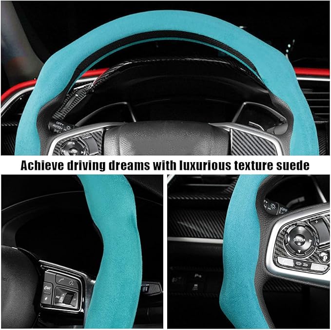 Mandark Car Steering Wheel Cover, Suede Sport Vehicle Steer Wheel Protector Fitting 15 Inch, Non-Slip Comfortable Automotive Interior Decoration Accessories, Universal for Most Cars (Blue)