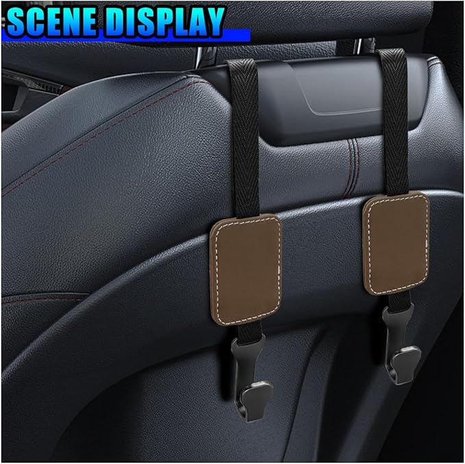 2PCS Car Seat Headrest Hooks, Stylish Suede Automotive Backseat Storage Hanger, Universal Vehicle Interior Seat Organizer Accessories for Purse, Handbag, Umbrella, Grocery (Brown)