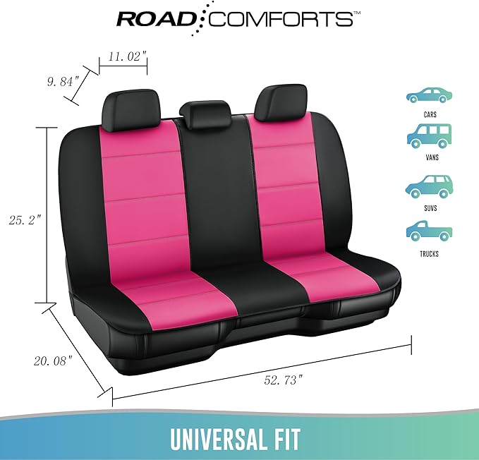 Road Comforts Car Seat Cover, Leather Car Seat Cover Full Set, Automotive Seat Covers, Airbag Compatible Universal Fit for Most Cars (Hot Pink)