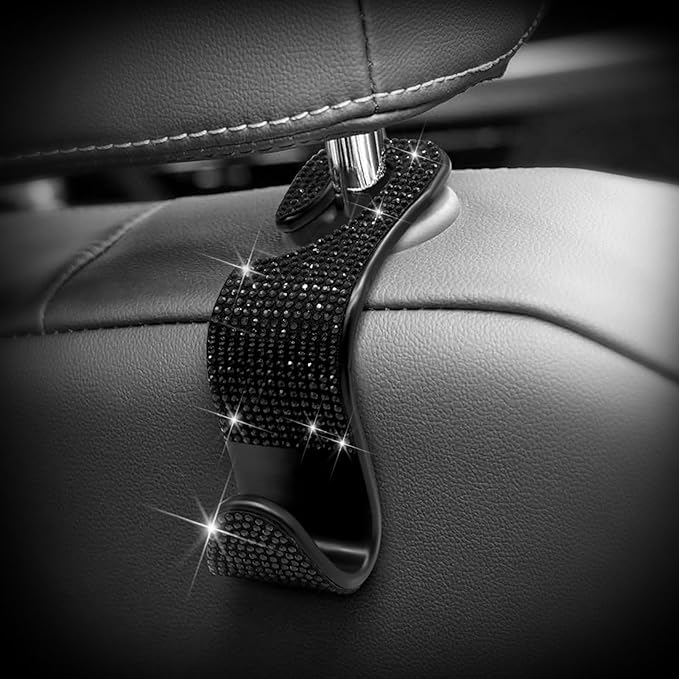 Generic Car Purse Hook Bling Car Headrest Hook for Women Girls, 4 Packs Auto Back Seat Hangers Rear Headrest Hook for Purse, Bag, Handbag, Grocery (Black)