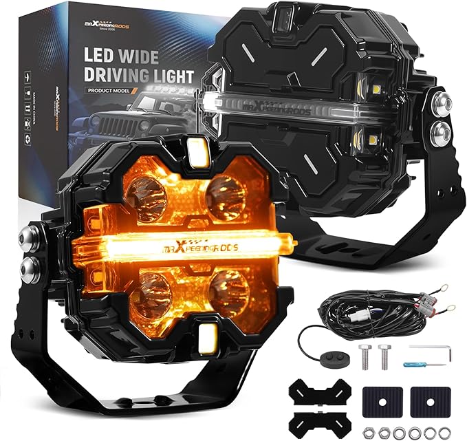 maXpeedingrods 3.5" Off Road Lights 160W 19200LM, Spot Light with 7 RGB Colors for Ambient, LED Lights Bar Fog Light, Side Shooter 270°Wide Range, for Jeep UTV Pickup ATV with Black Covers