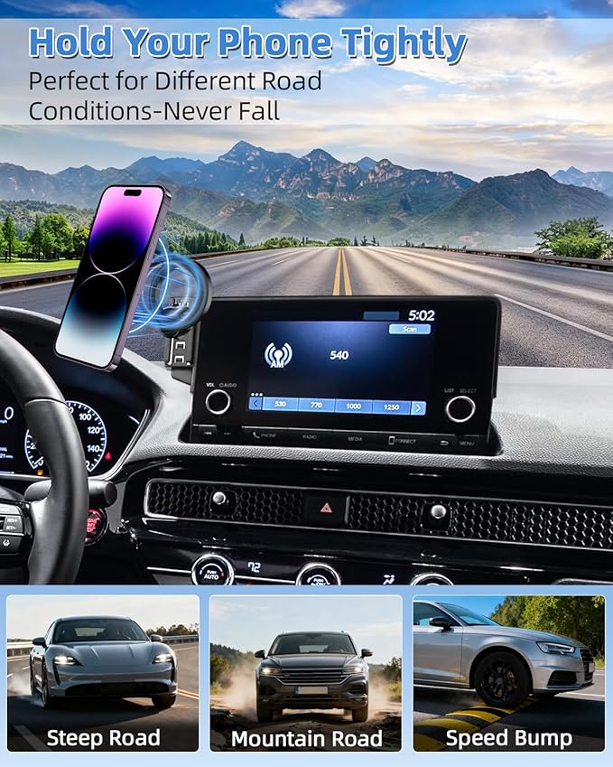 PZK Car Phone Holder for Honda Civic 2022-2026/Acura Integra 2023-2025 LX/EX/EX-L/Sport/Sport Hybrid/Touring/Si/Type R for 7/9-Inch Screen Compatible with MagSafe Phone Mount with Storage Box