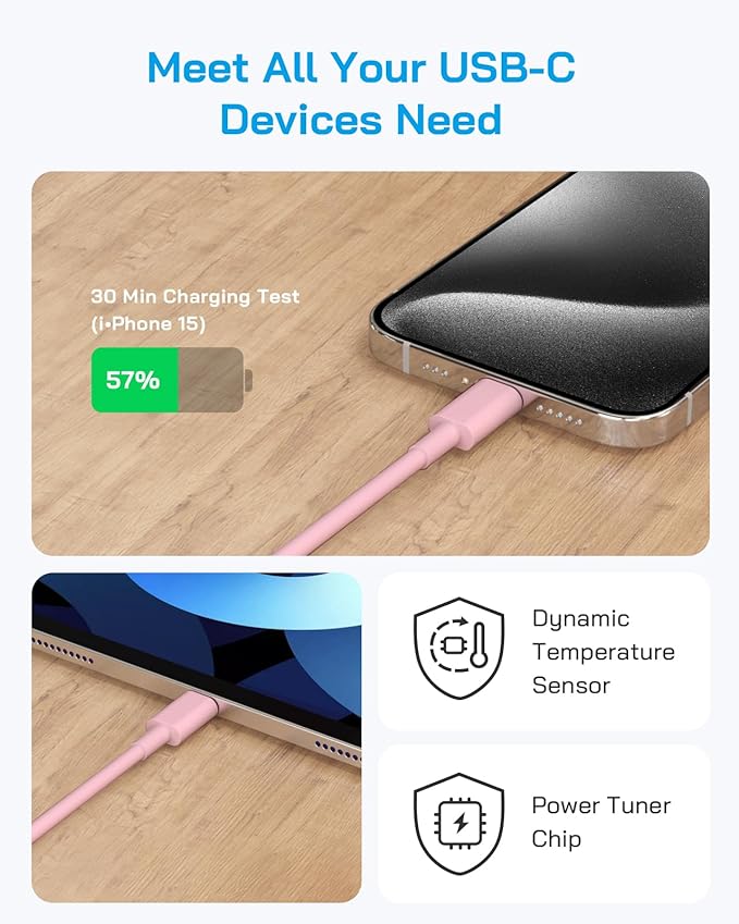 3 Pack AISNI Fast Charger Block Compatible with iPhone 17 16 15 Charger Fast Charging USB C Charger Long Type C Chargers Cord 6 FT for iP17 Air/17 Pro Max/16/15 Pro Max Series and Type C Device-Pink