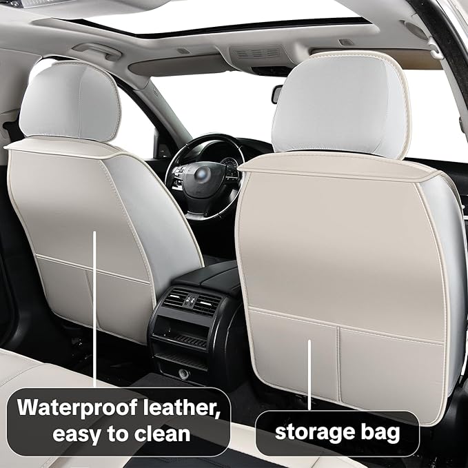 Gray Car Seat Covers Complete Set, Universal Car Seat Covers for Cars, Premium Waterproof Leather, Protect & Upgrade Car Interiors, Airbag Compatible, Easy to Install & Clean Up