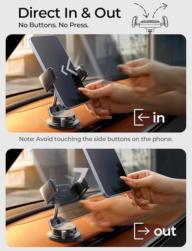 LISEN Suction Phone Mount for Car, [95% Cases Friendly] Car Phone Holder Mount Dashboard Phone Holder, Easy One Touch Suction Cup Cell Phone Car Mount