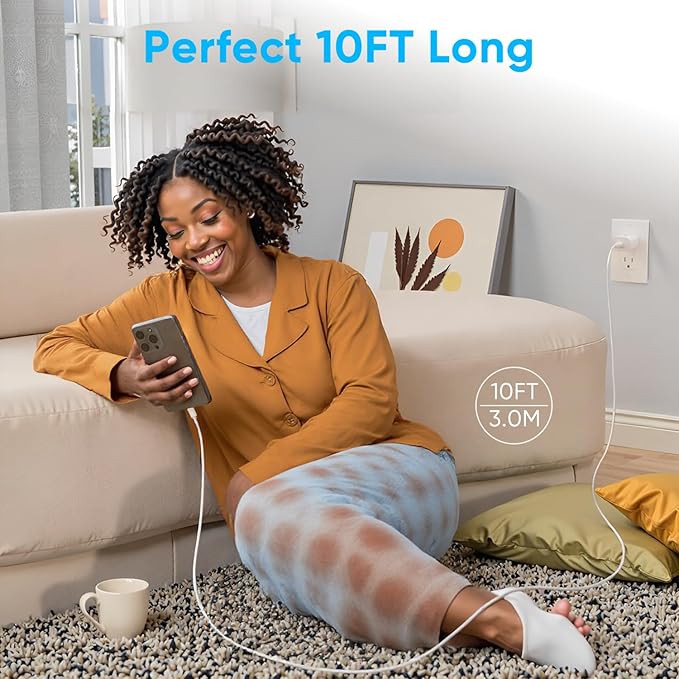 iPhone 17 16 15 Charger Fast Charging 10FT Cable, 30W USB C Charger Block for i Phone 15 16 16e 17 Air Plus Pro Max/iPad Pro/AirPods, PD USBC Power Adapter Wall Plug & Long Type C to C Cord