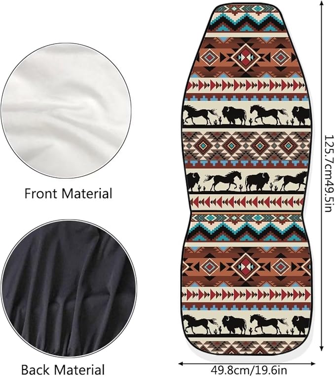 ELEQIN Aztec Horse Yak Car Seat Covers, Front Car Seat Cushion, 2 PCS Canvas Auto Cushion Protector Universal Fit Most Cars, Automotive Interior Decor