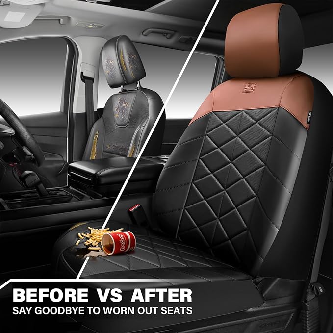 CAR PASS Nappa Leather Waterproof Car Seat Covers Two Front, 3D Foam Automotive Seat Covers with Memory Foam, Universal Fit for Cars SUV Truck Sedan, Airbag Compatible, Black Brown