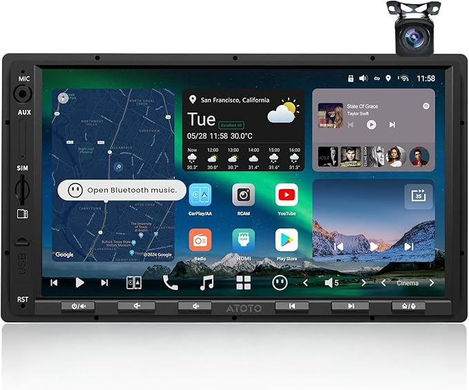 ATOTOZONE X10 7" Double-DIN Android Car Stereo, 8G+128G in-Dash Nav, Backup Cam w Recording, AI Agent & AI Vision, Re-Mote LiveView, 4G LTE, 7.1.2-Ch Audio, HDMI in, Wireless CarPlay/Android Auto