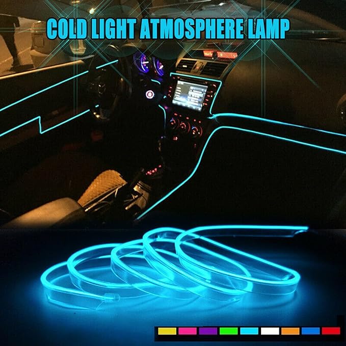 Riloer El Wire Lights for Car, Interior Neon Lights Strip Car LED Strip Light Interior for Car Garden Party Decoration, Car Ambient Lighting Kits, 3m/9.8ft Ice Blue LED