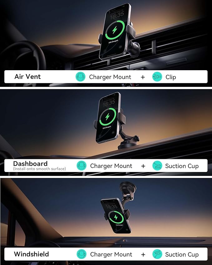 INIU Qi2 Certified 15W Car Phone Holder Wireless Charger, Ultra-Stable 22N for MagSafe Car Mount Charger with Cooling Fins & RGB Lighting for iPhone 16/15/14/13/12 Series, Yellow