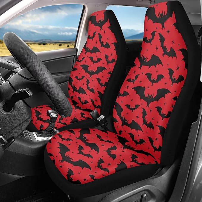 Halloween Bat Car Seat Covers Universal Front Car Seats Breathable Anti-Slip Back Fabric Removable Automotive Accessories Suitable for Cars, SUV and Trucks