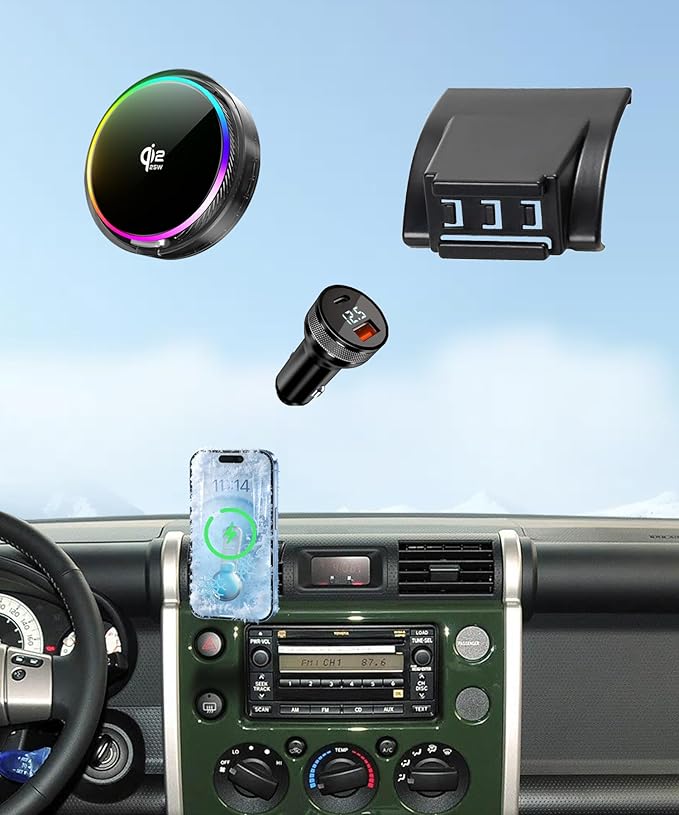 Qi2.2 25W Magnetic Car Mount Charger for Toyota FJ Cruiser 2007-2014 Accessories, for Fast Charging Cell Phone Holder Fixed Clip with Cooling Fan＆54W Fast Adapter