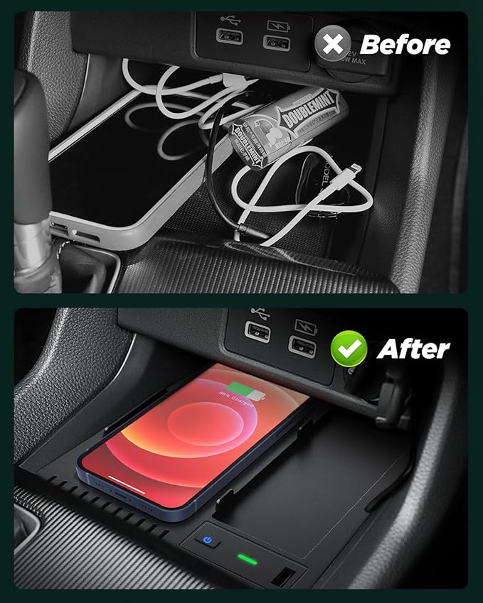 CarQiWireless Wireless Charger for Honda Civic 2026 2025 2024 2023 2022,Automotive Center Console Organizer Wireless Charging Pad for 2022-2026 Honda Civic Sport Accessories