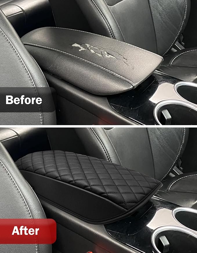 KBH Center Console Armrest Cover for Ford Fusion 2013 2014 2015 2016, Middle Console Lid Covering, Arm Rest Cushion Pad, Vinyl Leather Trim, Anti-Scratch, Black
