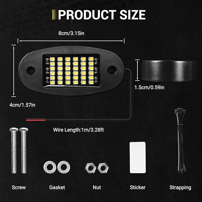Hovano 4 Pods White Rock Lights 6000K Pure White 36 LEDs SMD Chips Super Bright Neon Underglow Light IP68 Waterproof for Pickup Trucks SUV UTV ATV RZR Car Boats (White)