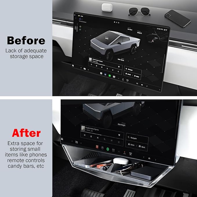 Under Screen Storage Box for Tesla Cybertruck 2024 2025 2026, Center Console Hidden Dashboard Organizer Tray with Anti-Slip Liner, Cybertruck Interior Accessories