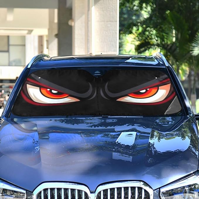 Cartoon Evil Red Eyes Windshield Sunshade Car Sun Shade Front Window Shade for Truck SUV Blocks UV Rays Sun Reflector Visor Protector Accordion Folding
