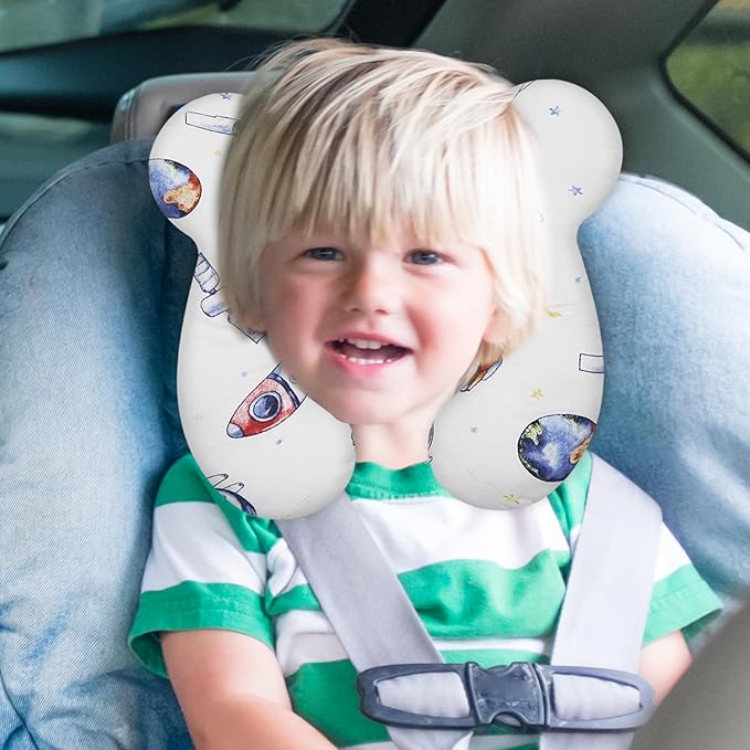 Baby Travel Pillow, Upgrade U-Shape Infant Pillow for Car Seat Pushchair and Stroller, Soft Comfortable Sleep Cushion for Kids Newborn and Toddler -Space White