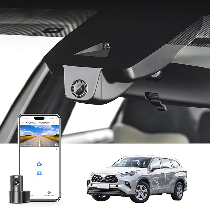 Front 4K & Rear 1080p Dash Cam Custom fit for Toyota Highlander& Hybrid Gen4 UX70 2020 2021 2022 2023 2024 2025 2026 (Model A), XLE XSE Limited Platinum, Integrated OEM Look, App & WiFi, 128GB Card