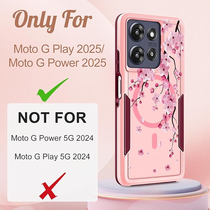 LISEVOfor Moto G Power 2025 Case - for Motorola Moto G Play 2025 Case Compatible with MagSafe Women Cute Girls Magnetic Protective Phone Cover Girly Flowers Blossom Heavy Duty Shockproof Design