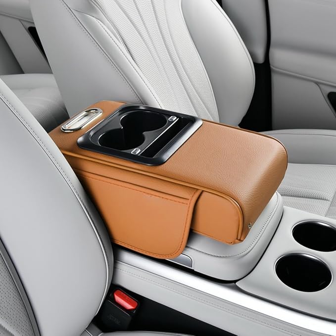 Armrest Box Pad for Car w/Type-C Charging Interface, Car Center Console Cover w/Cup Holder, Interior Car Accessories (Orange)