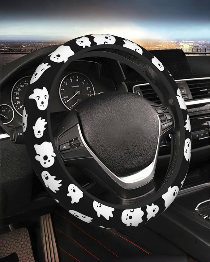 Steering Wheel Cover Accessories Neoprene Cover, Breathable Non-Slip Easy to Install Suitable for Women Men, 14.5-15.5 Inch for Car SUV Van Truck Universal - Ghost