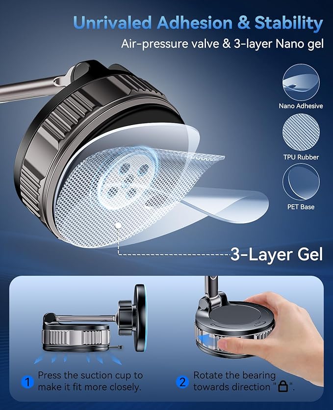 ILOUYU iPhone Car Mount Charger [15W Fast Wireless Charging, 120+ LB Strongest Suction & 2800gf Strongest Magnetic] 360° Adjustable Car Phone Holders for Your car, for iPhone 17 16 15 14 13 12 Series
