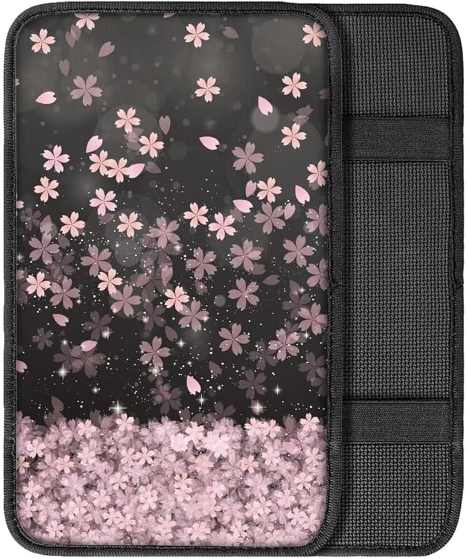 Coldinair Cherry Blossom Car Armrest Cover,Auto Center Console Pad,Soft Seat Box Cover Protector Cushion,Car Accessories Decor for Most Cars,Sedan,Truck,SUV
