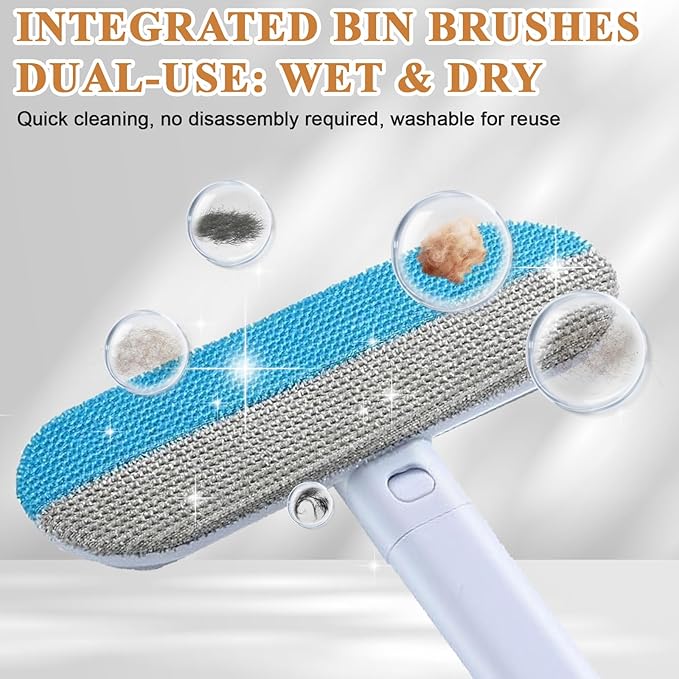 Pet Hair Remover for Furniture, Reusable Lint Roller for Dog and Cat Hair - 20.5" Multifunctional Fur Removal Tool with Long Handle Squeegee Gentle on Couch Carpets Clothes Bedding (Bl, Hand Operate)