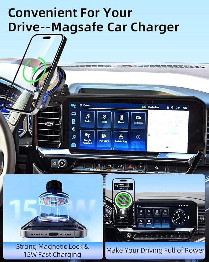 PZK Car Phone Mount for 2022-2025 2026 Chevrolet Silverado 1500/GMC Sierra 1500 LT/RST/ZR2/LTZ/LT Trail Boss Accessories 13.4-Inch Screen Chevy Car Phone Holder Magnetic 15W Fast Wireless Charger