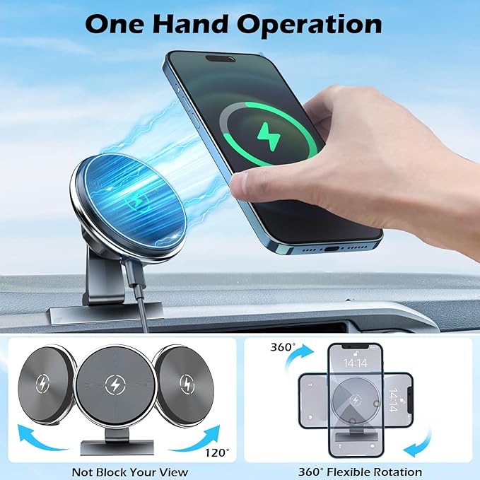 Kaishengyuan Car Charger Phone Holder for Toyota Tacoma 2016-2023, 3rd Gen Tacoma Dashboard Clip Cell Phone Cradles Adjustable 20x Strong Magnet Phone Stand Phone Mount Fit for All Smartphone