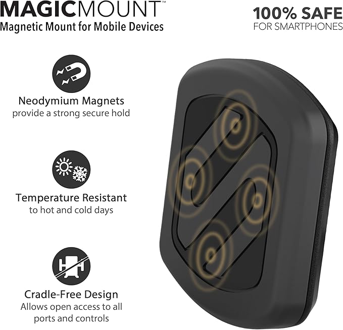 Scosche MAGFMB MagicMount Magnetic Car Phone Holder - Strong Magnet Mount for iPhone/Android - Secure Magnetic Cell Phone Mount for Flat Surfaces - Universal 360° Adjustable Mobile Cellphone Holder