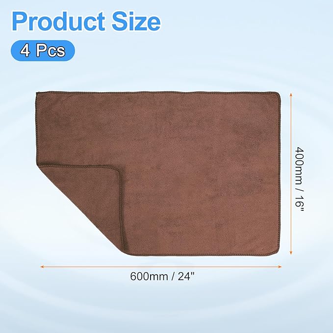 HARFINGTON 4 Pack Microfiber Cleaning Cloth, 24" x 16" Multi-Functional Cleaning Towels Reusable Absorbent Rags for Car Wash Kitchen Household Window Clean, Brown