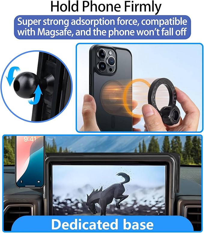 Car Phone Holder for Ford Bronco Sport 2021-2024 8-Inch Touchscreen, Cell Phone Mount Compatible with MagSafe