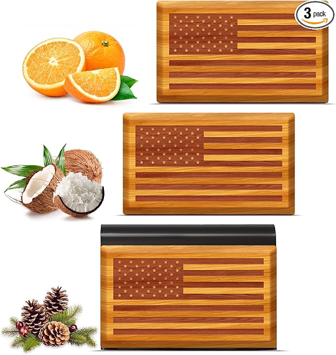 Car Air Freshener - Wood Air Freshener for Visor Clip - American US Flag Design -Variety Pack Refill - CLIP INCLUDED (Orchard-Pine-Cabana)