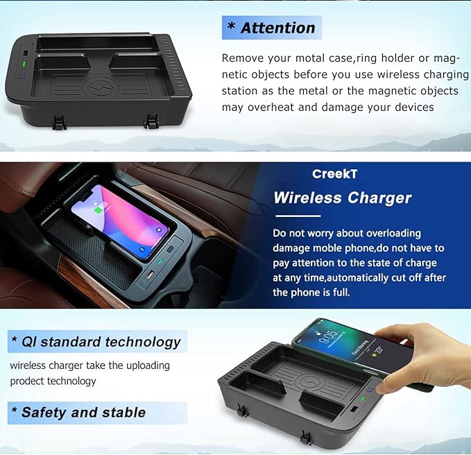 Wireless Car Charger Compatible with Honda CRV 2017 2018 2019 2020 2021 2022, 15W Wireless Fast Phone Charging Pad with 27W USB-A & Type-C Interior Phone Charging Pad Interior Accessories