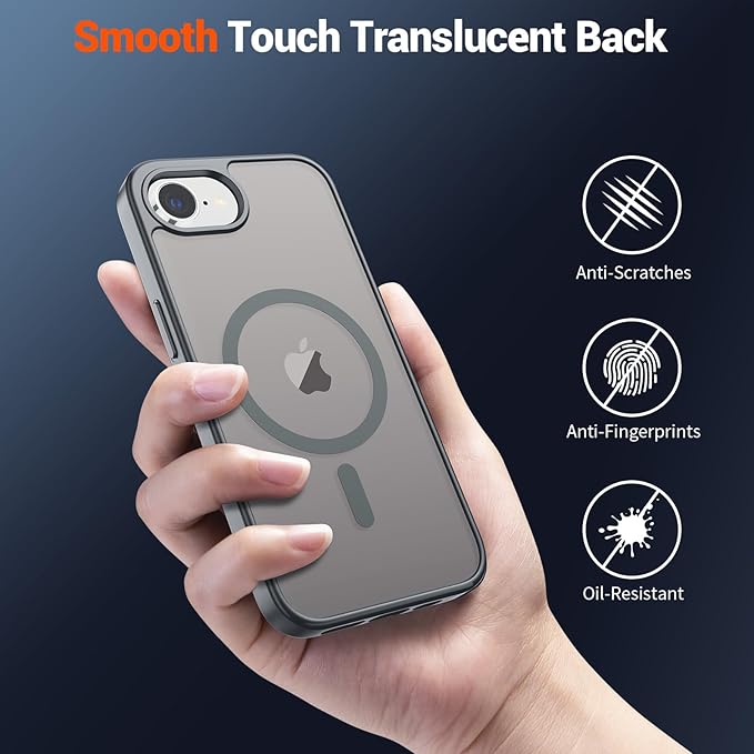 SUPFINE Magnetic for iPhone 17e Case/iPhone 16e Case (Compatible with MagSafe)(Military Grade Drop Protection) Slim Translucent Matte Shockproof with Anti-Fingerprint Phone Case,Gray