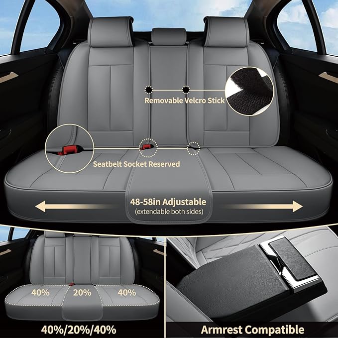FLORICH Car Seat Cover Full Set, Automotive Seat Covers, Luxury Waterproof Leather Car Seat Protectors, Car Seat Cushions Universal Fit for Most Sedans SUVs Trucks - Grey