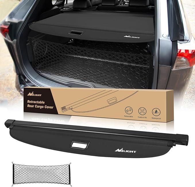 Nilight Trunk Cargo Cover for Toyota RAV4 Accessories 2019 2020 2021 2022 2023 2024 2025, Retractable Security Shade Rear Cargo Cover, with Trunk Storage Net, 1-Pack
