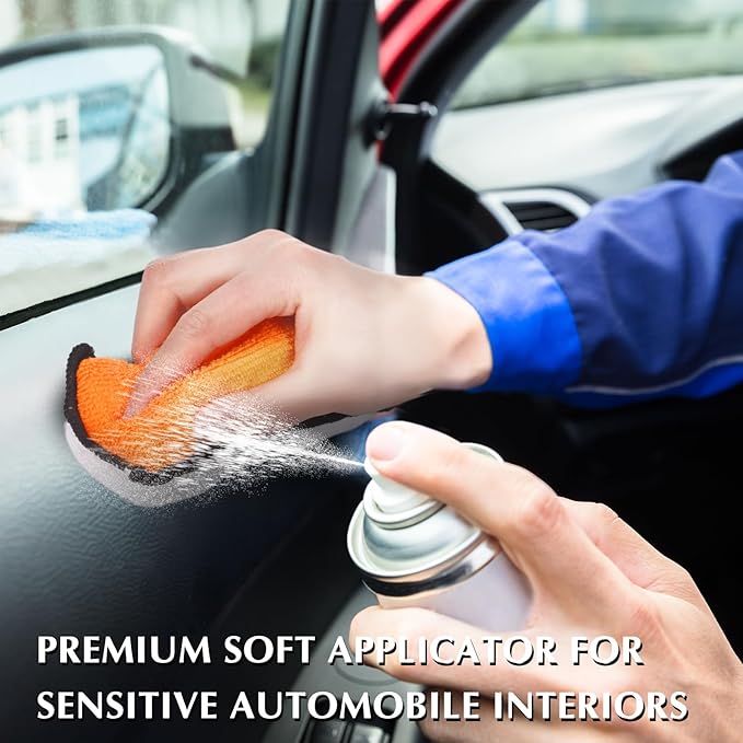 Mudder 12 Pcs Car Interior Scrubbing Sponge 5'' x 3'' Fiber Car Wax Applicator pad Household Cleaning Sponges for Leather Car Seat Couch Cleaning (Orange White)