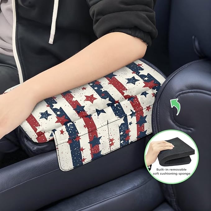 Armrest Cover for Car, American Stripes Center Console Pad Cars Interior Accessories for Women Men, Console Protector Fit Most Auto Vehicle, SUV, Truck Arm Rest Box